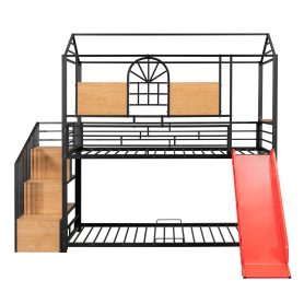 Metal Twin Over Twin Bunk Bed With Slide And Storage Stair