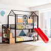 Metal Twin Over Twin Bunk Bed With Slide And Storage Stair