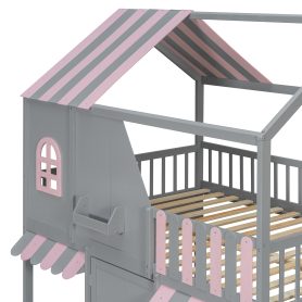 Full Over Full House Bunk Bed with Storage Staircase & Shelves