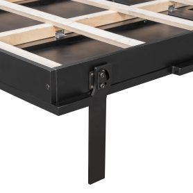 Queen Murphy Bed with Storage & Lights, Hidden Fold-Out Legs, Oak Veneer Finish, Built-in Shelves & Cabinets