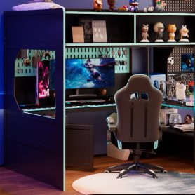 Twin Size Gaming Loft Bed with Integrated Desk, Lights and Built-in Charging Station