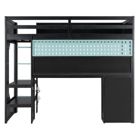 Twin Size Gaming Loft Bed with Integrated Desk, Lights and Built-in Charging Station