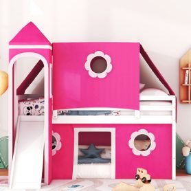 Twin Size Loft Bed with Slide, Tent and Tower