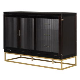 Murphy Queen Bed With Frosted Glass Doors Design, Fake Drawers, Metal Legs