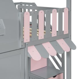 Full Over Full House Bunk Bed with Storage Staircase & Shelves