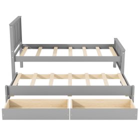 Twin Size Platform Bed with Trundle and Drawers