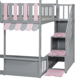 Full Over Full House Bunk Bed with Storage Staircase & Shelves