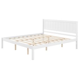 King Size Platform Bed Frame With Headboard, Wood Slat Support