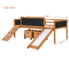 Twin Size Loft Bed Wood Bed With Two Storage Boxes
