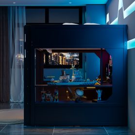 Full Size Gaming Loft Bed with Integrated Desk, Lights and Built-in Charging Station