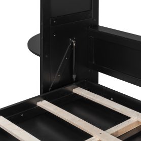 Queen Murphy Bed with Storage & Lights, Hidden Fold-Out Legs, Oak Veneer Finish, Built-in Shelves & Cabinets