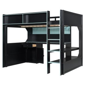 Full Size Gaming Loft Bed with Integrated Desk, Lights and Built-in Charging Station