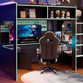Twin Size Gaming Loft Bed with Integrated Desk, Lights and Built-in Charging Station