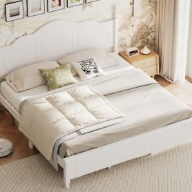King Size Platform Bed Frame with Retro Wave Headboard