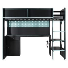 Twin Size Gaming Loft Bed with Integrated Desk, Lights and Built-in Charging Station