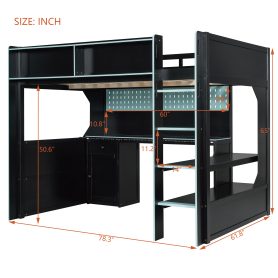 Full Size Gaming Loft Bed with Integrated Desk, Lights and Built-in Charging Station