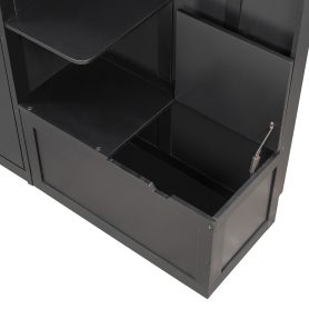 Queen Murphy Bed with Storage & Lights, Hidden Fold-Out Legs, Oak Veneer Finish, Built-in Shelves & Cabinets