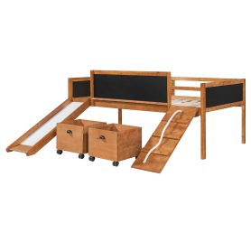 Twin Size Loft Bed Wood Bed With Two Storage Boxes