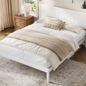 King Size Platform Bed Frame With Headboard, Wood Slat Support