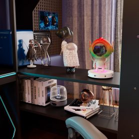 Twin Size Gaming Loft Bed with Integrated Desk, Lights and Built-in Charging Station