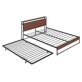 Queen Size Metal Platform Bed Frame with Trundle, USB Ports and Slat Support 18 Queen Size Metal Platform Bed Frame with Trundle, USB Ports and Slat Support