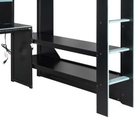 Full Size Gaming Loft Bed with Integrated Desk, Lights and Built-in Charging Station