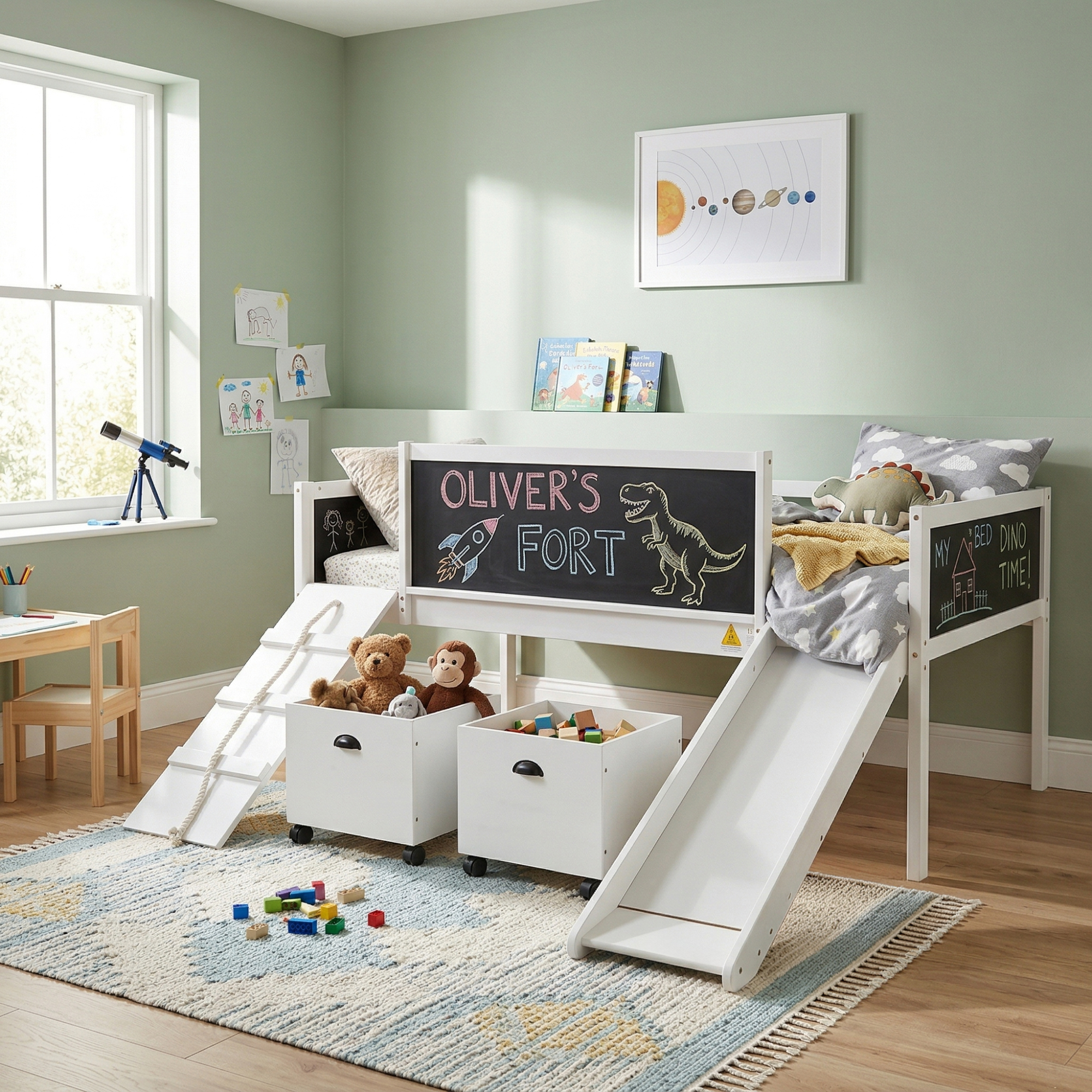 Twin Size Loft Bed Wood Bed With Two Storage Boxes