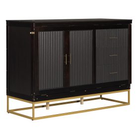 Murphy Queen Bed With Frosted Glass Doors Design, Fake Drawers, Metal Legs