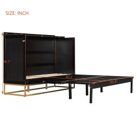 Murphy Queen Bed With Frosted Glass Doors Design, Fake Drawers, Metal Legs