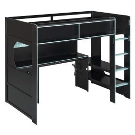 Twin Size Gaming Loft Bed with Integrated Desk, Lights and Built-in Charging Station