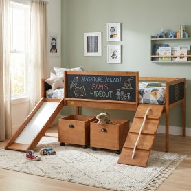 Twin Size Loft Bed Wood Bed With Two Storage Boxes