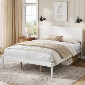 King Size Platform Bed Frame With Headboard, Wood Slat Support