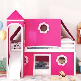 Twin Size Loft Bed with Slide, Tent and Tower