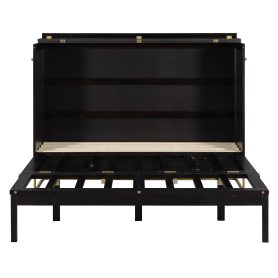 Murphy Queen Bed With Frosted Glass Doors Design, Fake Drawers, Metal Legs