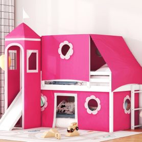 Twin Size Loft Bed with Slide, Tent and Tower