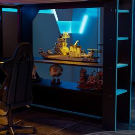 Full Size Gaming Loft Bed with Integrated Desk, Lights and Built-in Charging Station