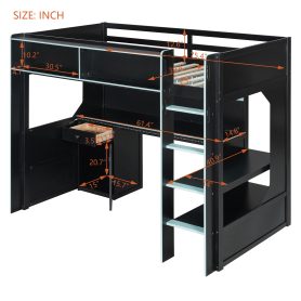 Twin Size Gaming Loft Bed with Integrated Desk, Lights and Built-in Charging Station