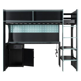 Twin Size Gaming Loft Bed with Integrated Desk, Lights and Built-in Charging Station