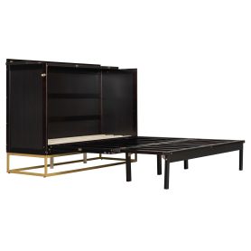 Murphy Queen Bed With Frosted Glass Doors Design, Fake Drawers, Metal Legs