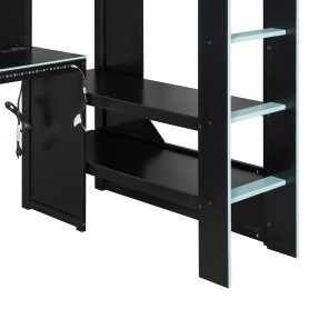 Twin Size Gaming Loft Bed with Integrated Desk, Lights and Built-in Charging Station