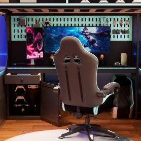 Twin Size Gaming Loft Bed with Integrated Desk, Lights and Built-in Charging Station