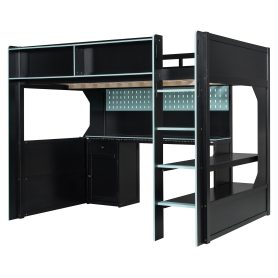 Full Size Gaming Loft Bed with Integrated Desk, Lights and Built-in Charging Station