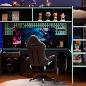 Twin Size Gaming Loft Bed with Integrated Desk, Lights and Built-in Charging Station