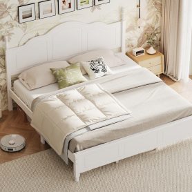 King Size Platform Bed Frame with Retro Wave Headboard