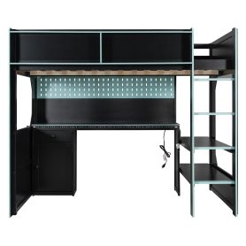 Full Size Gaming Loft Bed with Integrated Desk, Lights and Built-in Charging Station