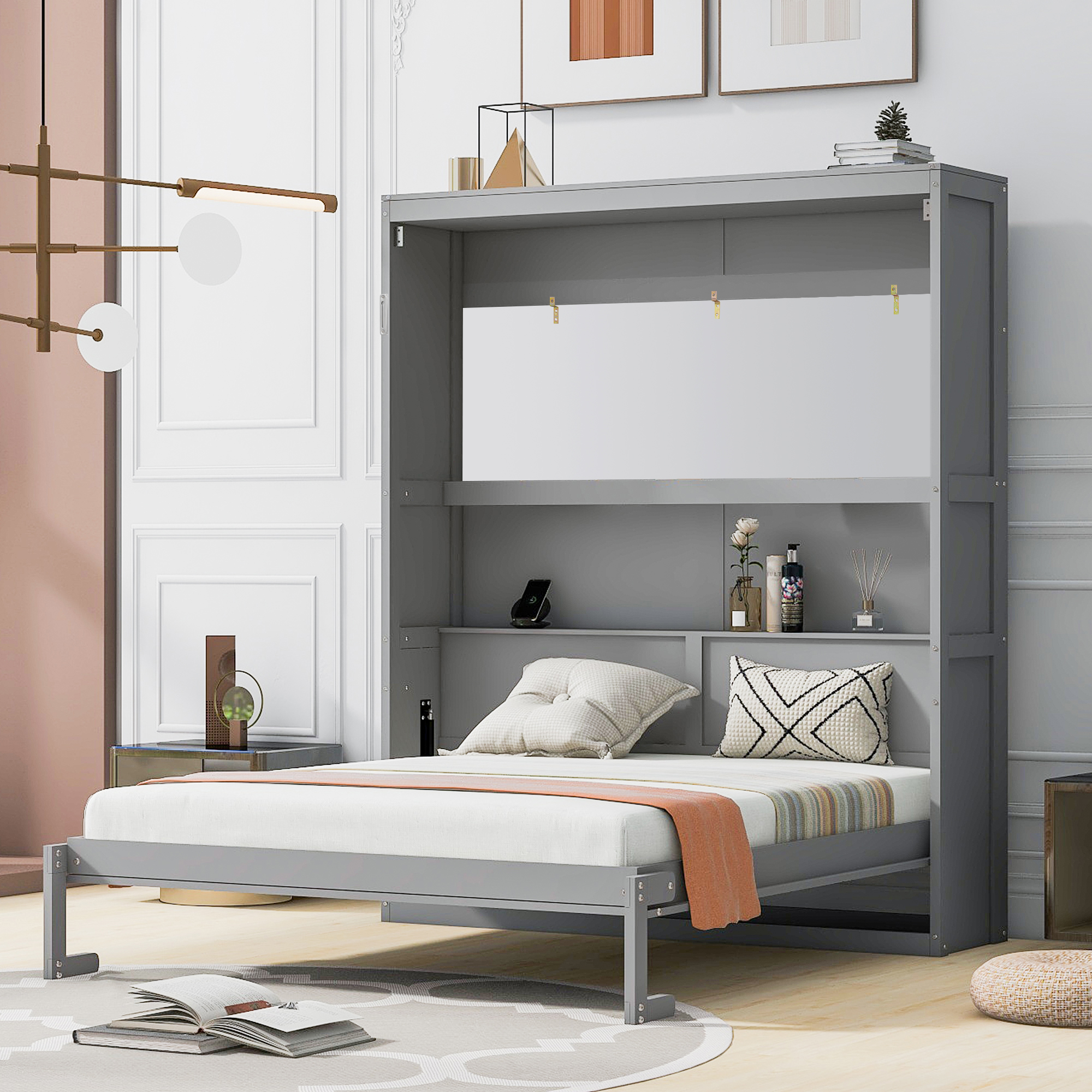 Queen Size Murphy / Wall Bed With Shelves