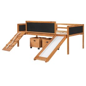 Twin Size Loft Bed Wood Bed With Two Storage Boxes