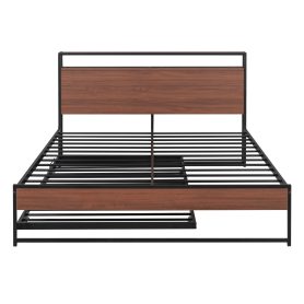 Queen Size Metal Platform Bed Frame with Trundle, USB Ports and Slat Support 17 Queen Size Metal Platform Bed Frame with Trundle, USB Ports and Slat Support