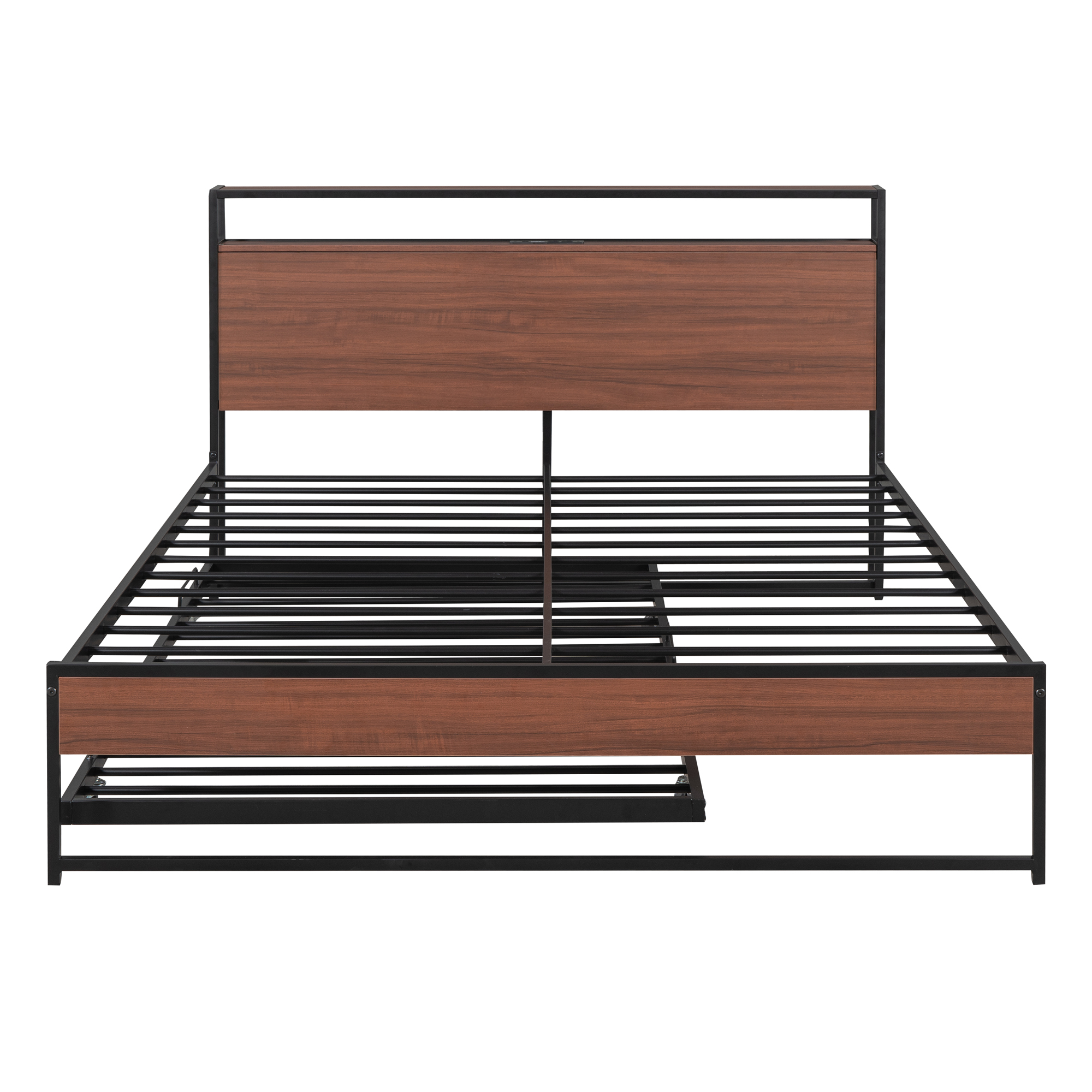 Queen Size Metal Platform Bed Frame with Trundle, USB Ports and Slat Support 5 Queen Size Metal Platform Bed Frame with Trundle, USB Ports and Slat Support
