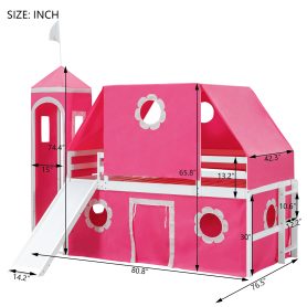 Twin Size Loft Bed with Slide, Tent and Tower